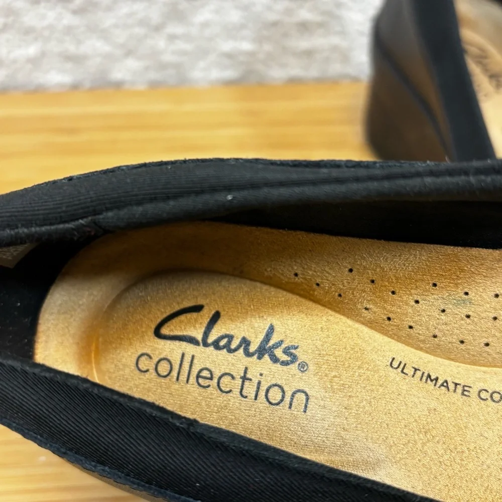 Clarks Sz 7 M Women's Suttyn Walk Leather Wedges Black Leather Shoe - Picture 4 of 8